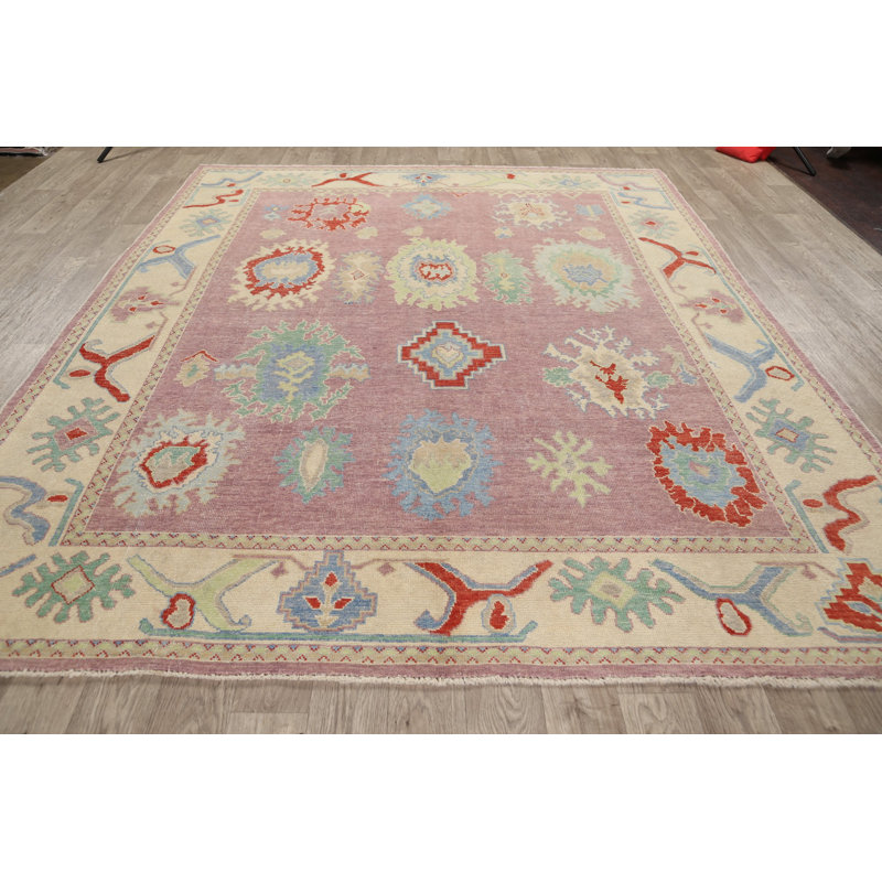Tapis unique en laine noué à la main nouvel âge de 8 pi 1 po x 9 pi 7 po mauve