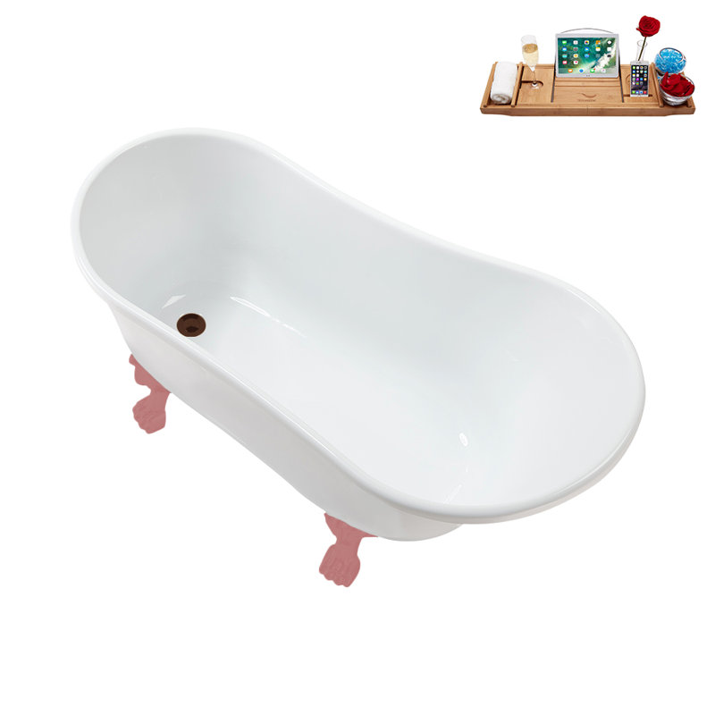 51.2'' x 25.6'' Soaking Acrylic Bathtub, Matte Oil Rubbed Bronze, Matte Pink