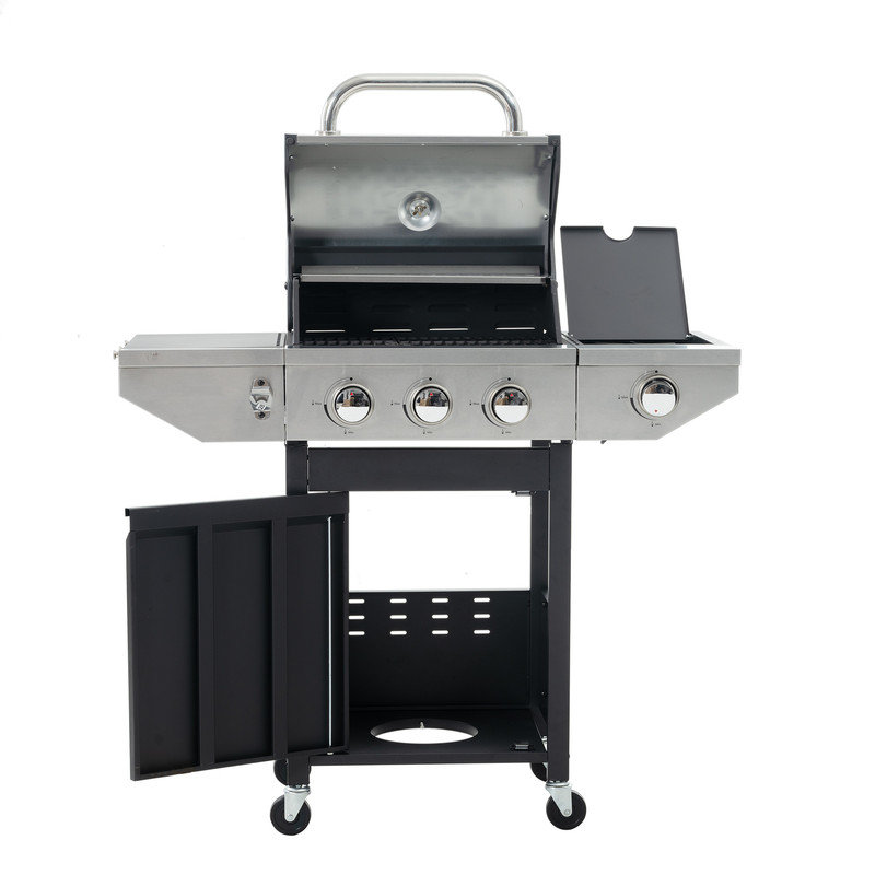 Barbecue au propane 3/4 brûleur au gaz en acier inoxydable avec brûleur latéral, cuisson extérieure 37 000/46 500 BTU