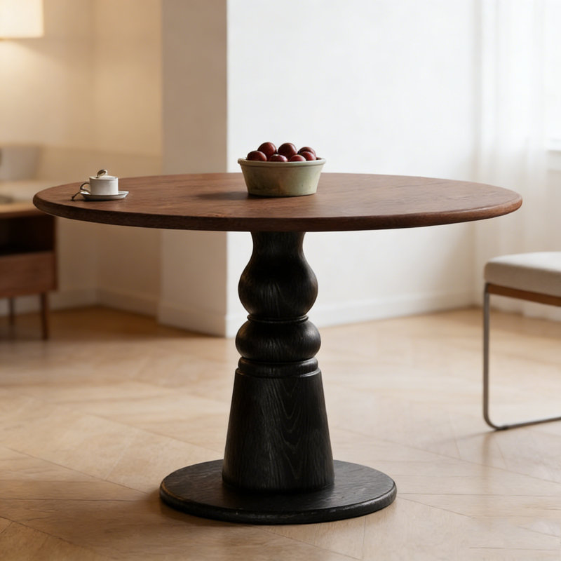 Table de salle à manger French Vintage, H 29,5 po x L 47,2 po x l 47,2 po, Brun