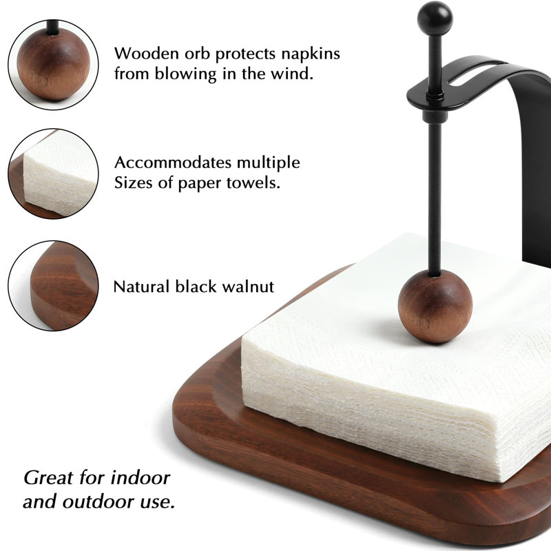 Black and Walnut Wood Napkin Holder with Weighted Arm