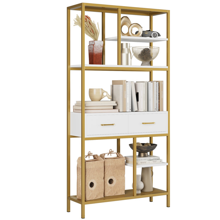 70.9H Standard Bookcase with 2 Drawers 17 Stories Color (Body/Drawer): Gold/White