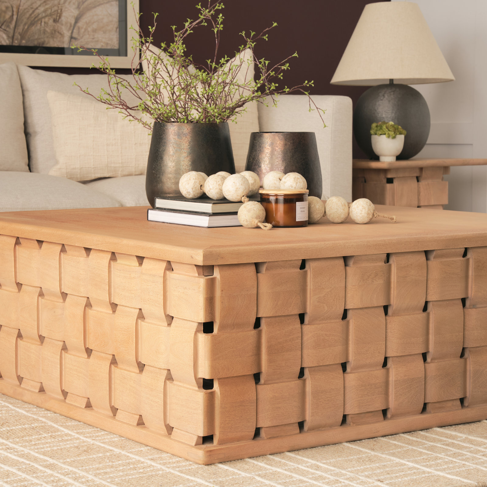 Niya 48" Square Mango Coffee Table, Natural Wood