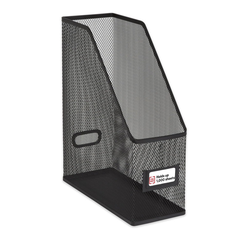 Porte-magazines / classeur en métal - Porte-documents de bureau à chargement par le haut avec poignée, noir
