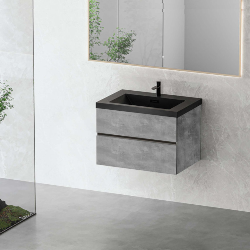 Meuble-lavabo flottant avec lavabo, meuble-lavabo mural moderne avec lavabo en quartz et tiroirs à fermeture en douceur, 30"