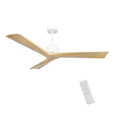 52" Wood Ceiling Fan NO light, 3 Reversible Blades, with 6 Speeds Reversible DC Motor,Low Profile Ceiling Fan with no light for Living Room Kitchen Bedroom