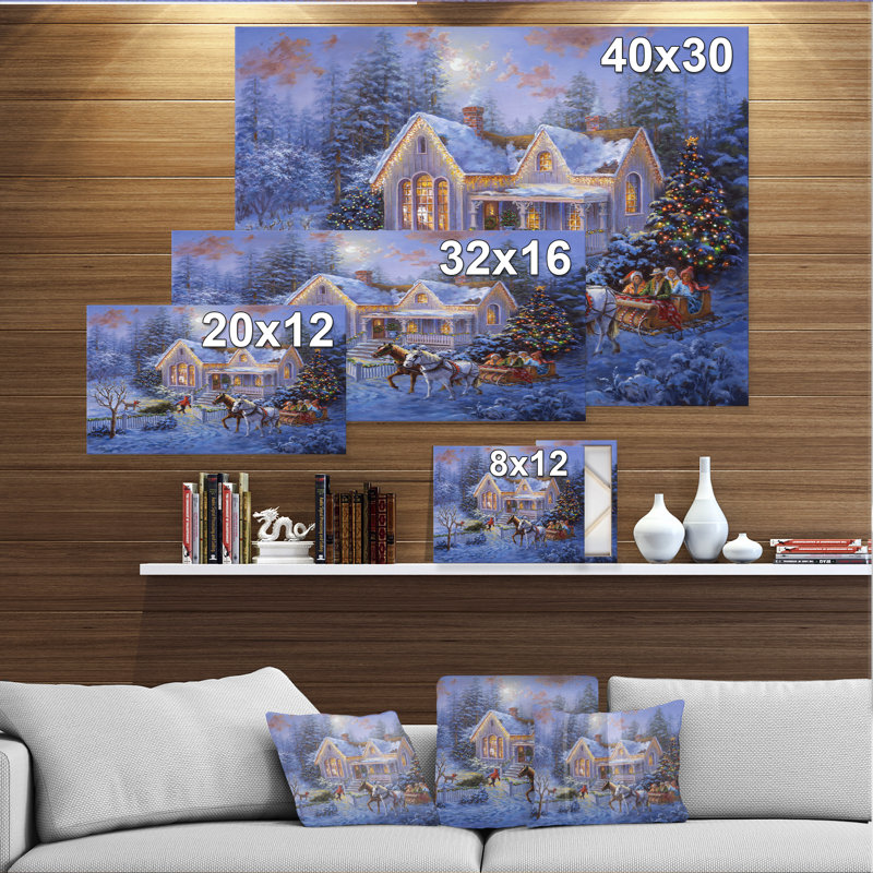 «Christmas Eve Family Coming Home in Sleigh», peinture, H 30 po x l 40 po x P 1,5 po, H 36 po x l 46 po x P 1,5 po