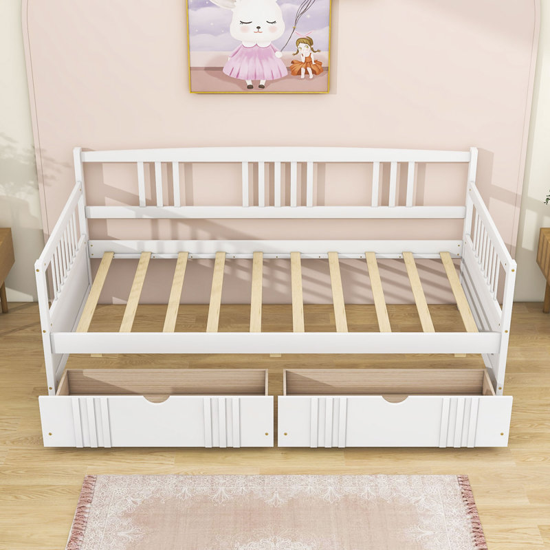 Wooden Daybed with 2 Drawers, White, Twin