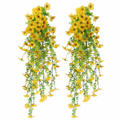 Artificial Hanging Flowers For Outdoors, 2 Pcs UV Resistant Artificial Outdoor Flowers, Not-Fading Fake Hanging Plant For Outdoor Planters For Home Garden Porch Yard Decor