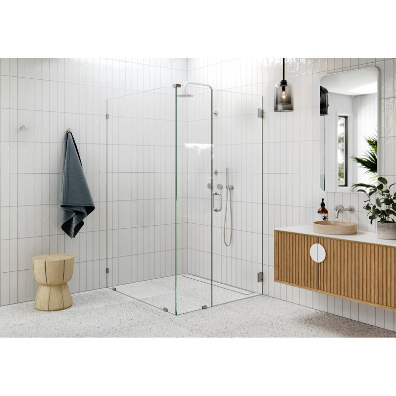 78" H Pivot Frameless Shower Door, Brushed Nickel