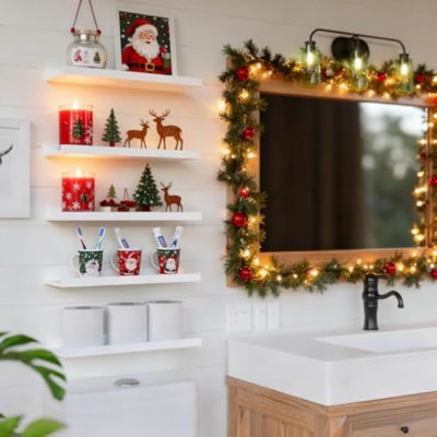 5 Set White Floating Shelves, Wall Mounted Shelves For Wall Decor, Modern Picture Ledge Shelf With Lip For Storage Nursery, Bedroom, Living Room, Bathroom - White