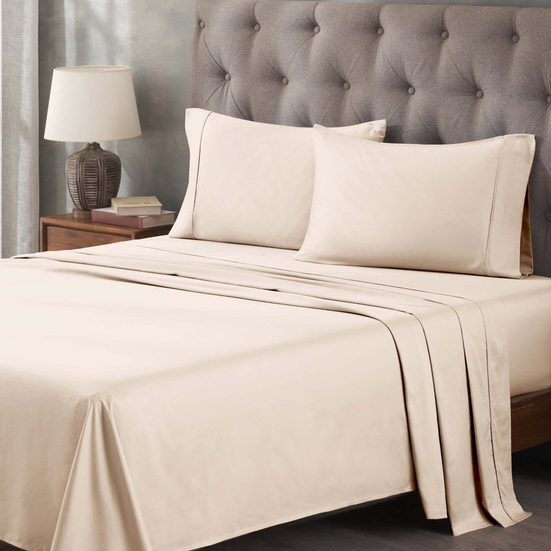 400 Thread Count Egyptian Cotton Blend Solid Deep Pocket Bed Sheet Set, California King Sheet Set, Ivory
