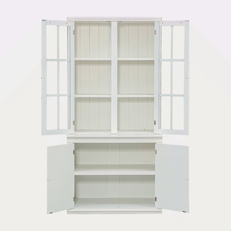 75.25'' Tall Display Cabinet With Double Glass Doors, Traditional Style China Cabinet Hutch Cabinet For Hallways Living Room, Kitchen, Home, Studio Or Workspace