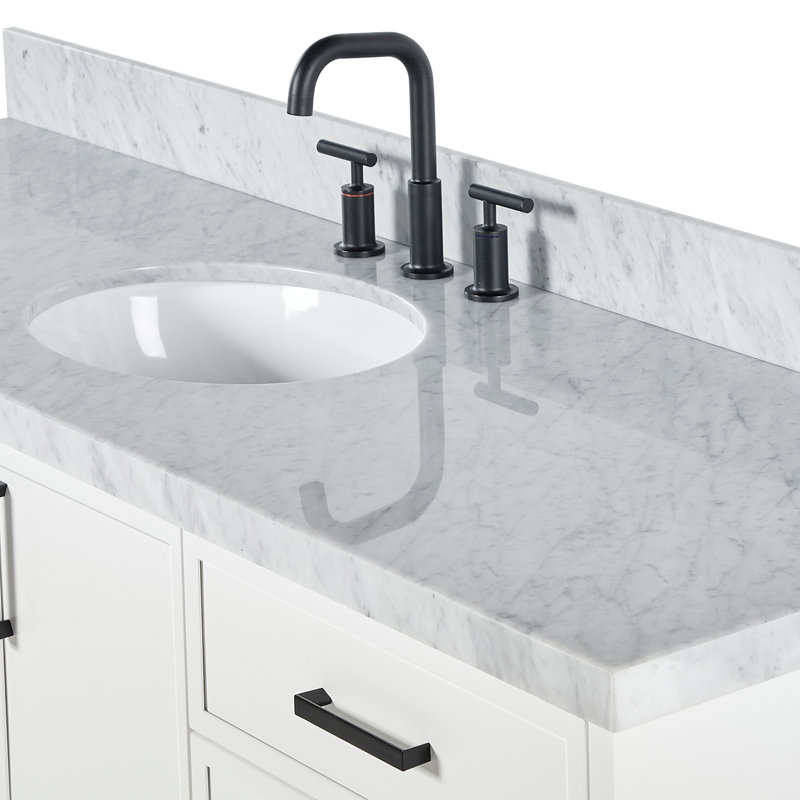 ARIEL Kelly 49 Single Sink Bathroom Vanity with Italian Carrara Marble Top, Oval, White, 43"