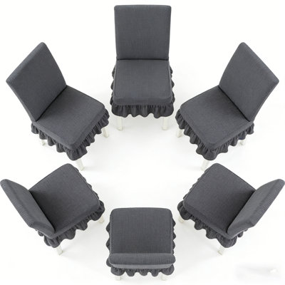 6 PCS Stretch Parsons Dining Chair Covers with Ruffled Skirt, Elastic Slipcovers for High Back Chairs, Wrinkle-Resistant Fabric Protection for Dining Room, Restaurant, Banquet