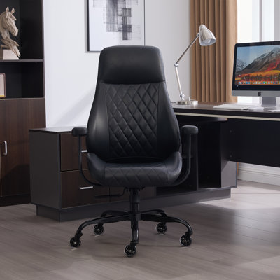 Diamond Quilted PU Leather Office Chair with Premium Durable Construction, Slient Wheels, Easy Assembly, Black