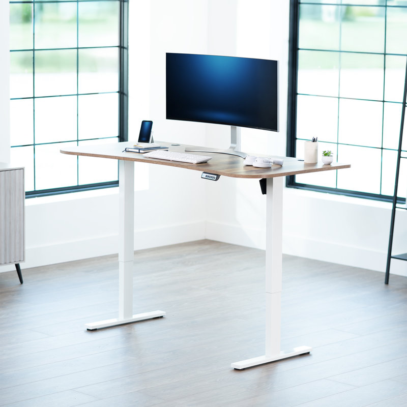 Electric 63” X 32” Standup Desk, Reclaimed Wood, White