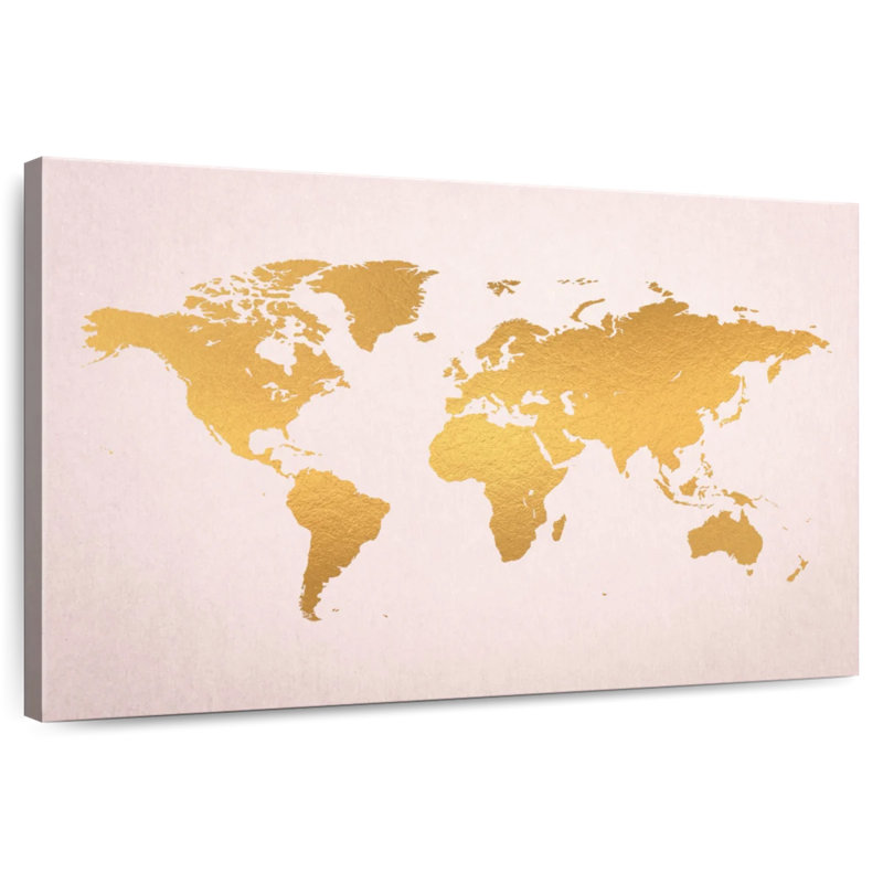 Or Aliaz sur une carte du monde rose, H 16 po x l 24 po