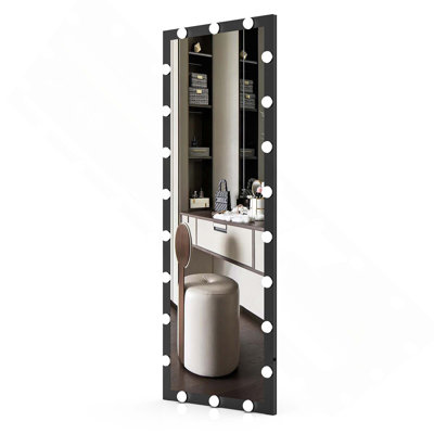 Hollywood Full Length Mirror With 3 Color Modes Touch Botton Control Lighted & Wheels For Dressing Room