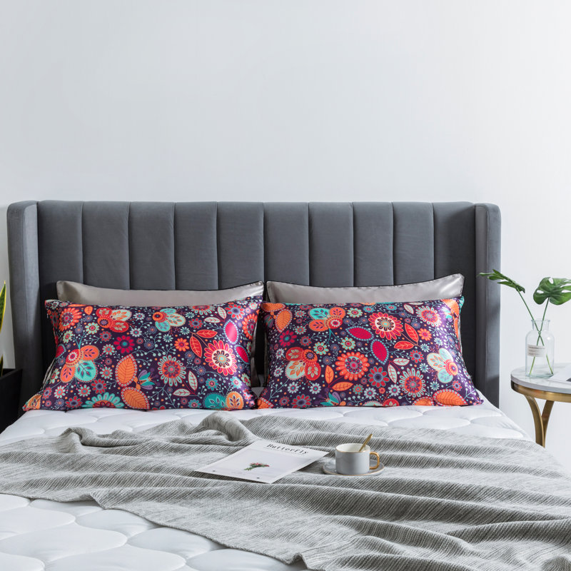 Taie d'oreiller à motif floral, Mauve / bleu / orange