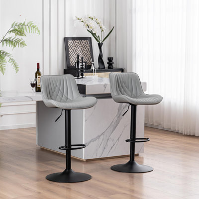 Zager Swivel Adjustable Height Bar Stools, Leather Upholstered Counter Stools, Modern Pub Stool