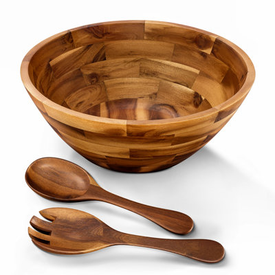 Grand bol à salade 12,2 "avec ustensiles de service, ensemble de salade en bois d'acacia avec 2 mains en bois