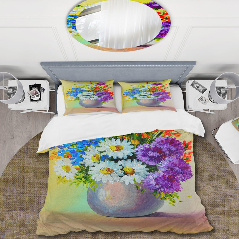 Ensemble de housse de couette Still Life A Bouquet Of Blue Red & White Flowers - Traditional
