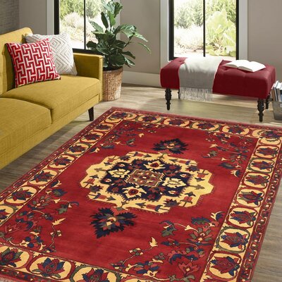 Baeleigh Oriental Handmade Hand-Knotted Rectangle 7'1"" x 9'10"" Wool Area Rug in Red/Ivory/Blue -  Isabelline, 4EAB4E30850849B9920D0299805DBF50