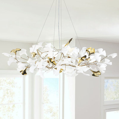 Ceramic Ginkgo Leaves Chandelier Lighting, D
