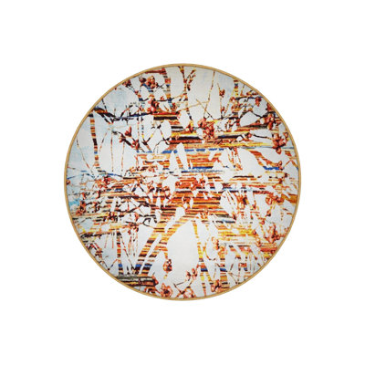 Multicolored Abstract Paint Spray Pattern Round Woven Base Modern Decorative Rug