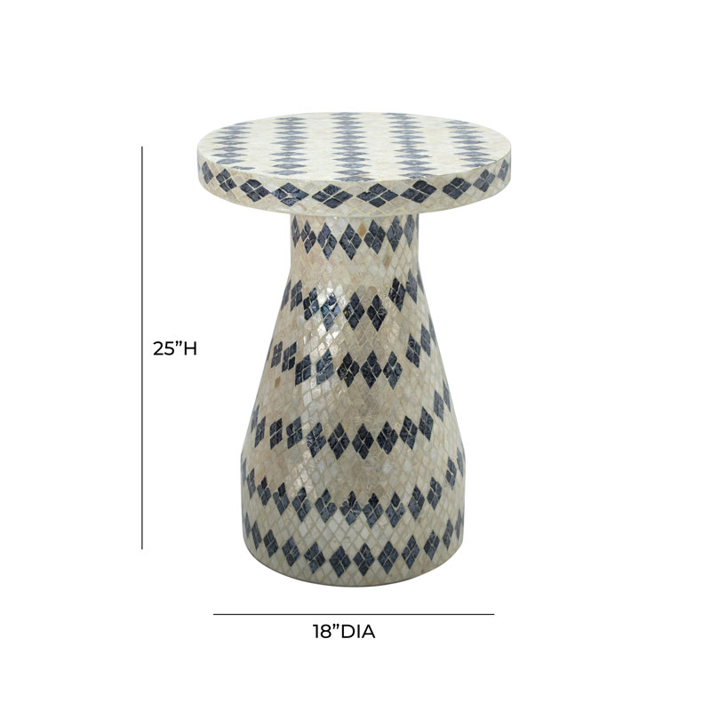 Halio Shell Mosaic End Table, Blue Checkered