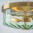 2-Light Dimmable Drum Flush Mount with Green Ribbed Glass Shade-469465022