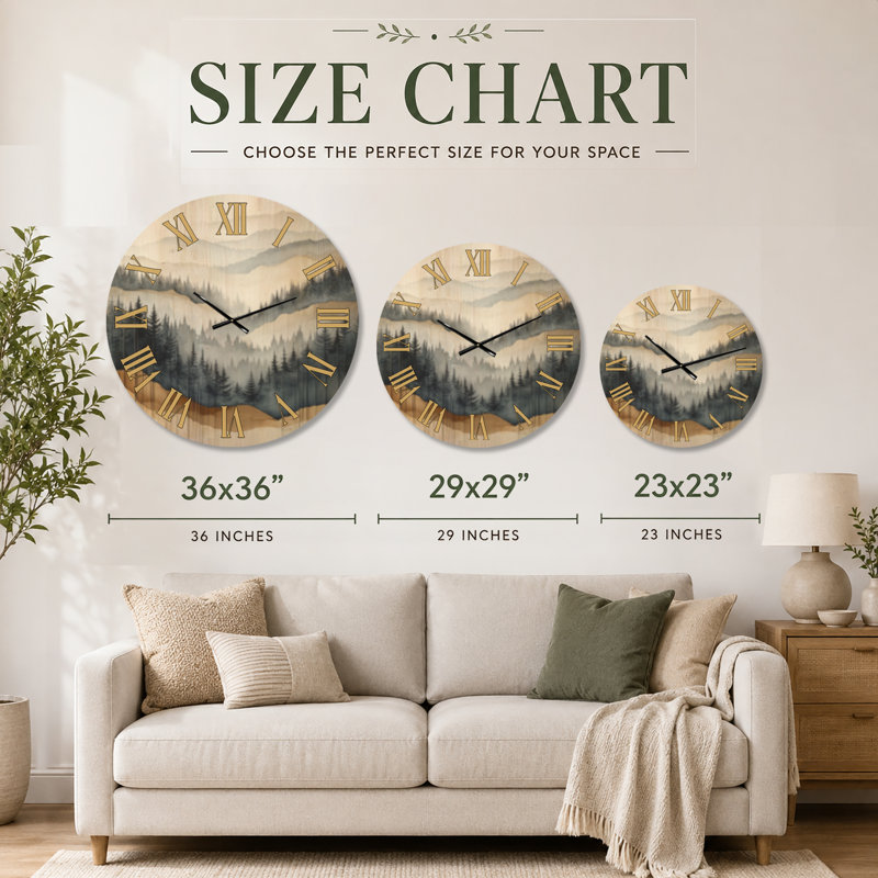 Forêt brumeuse VI - Horloge murale scandinave en bois, Grand