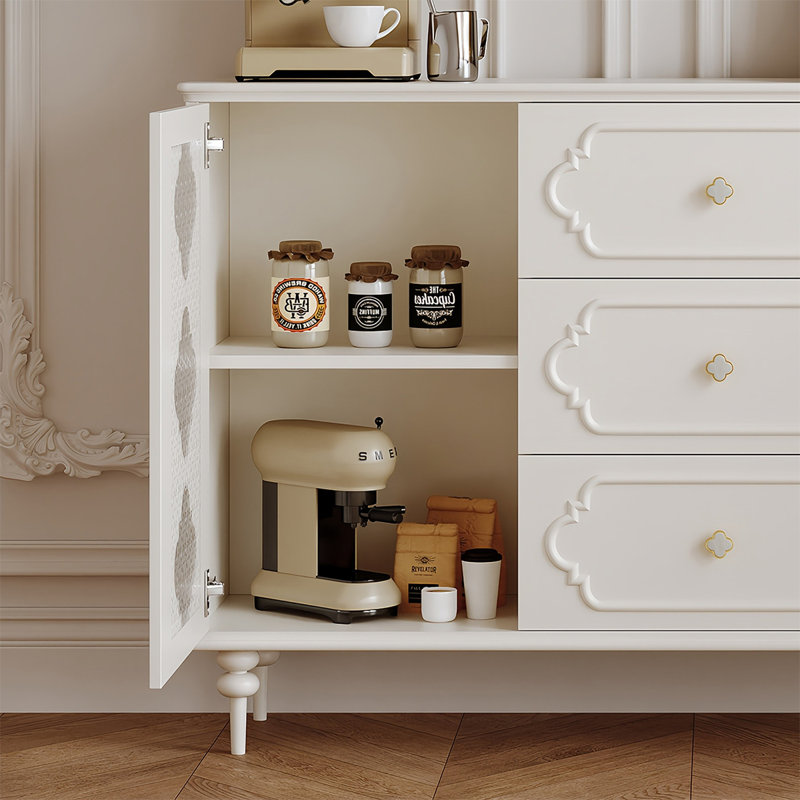 Buffet de style crème français, Blanc, H 37,4 po x l 70,86 po x P 13,77 po