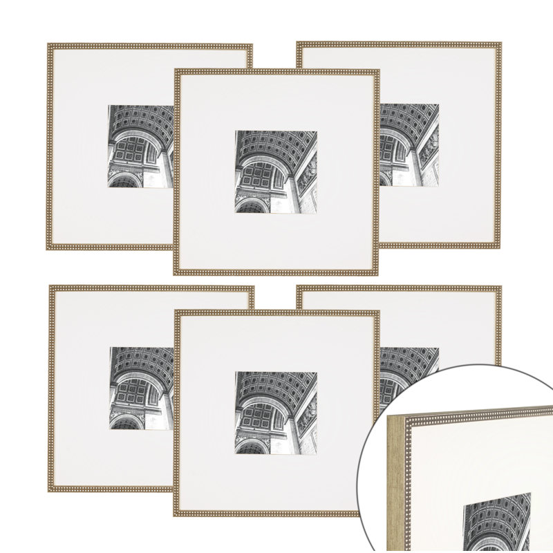 Wood Picture Frame - Set of 6 with Mat, Silver, 5" x 5"