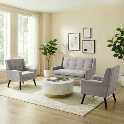 Tufted Upholstered 3-Piece Living Room Set - Loveseat Sofa & Accent Armchair