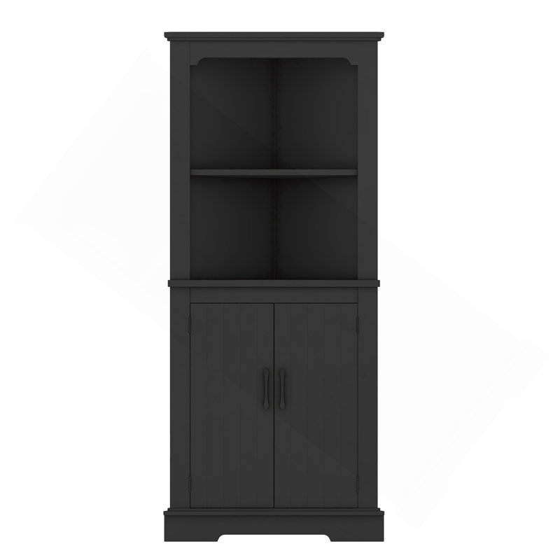 Tall Corner Cabinet With Doors For Living Room, Bathroom,Dining Room Or Kitchen,Black, Black