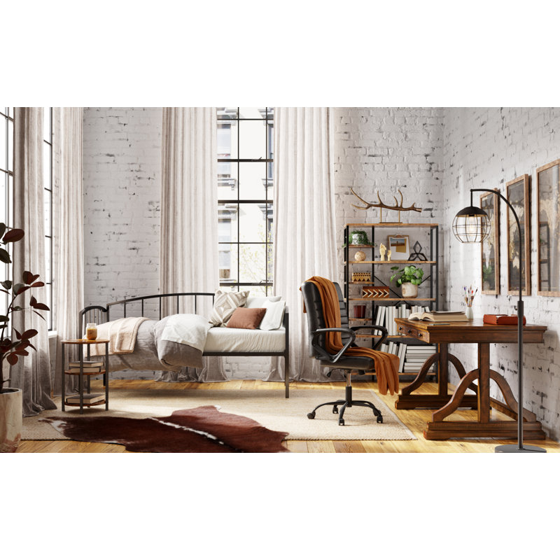 Mauch Round End Table with 3-Tier Storage Shelves, Rustic Brown/Black