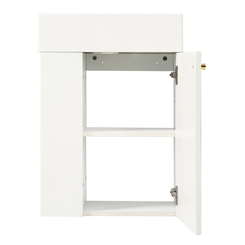 Meuble-lavabo moderne flottant avec lavabo, rangement à gauche, portes à fermeture en douceur, lavabo facile à assembler - idéal pour les petites salles de bain, poignées en alliage de zinc, structure, étagères intelligentes
