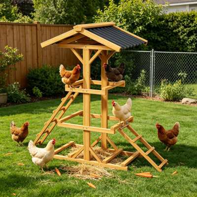 Wooden Chicken Perches With Ladders And Weatherproof Roof For Coop Accessories