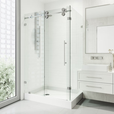 Cabine de douche coulissante sans cadre avec verre transparent 3/8 et base Winslow l 48 po x P 36 po x H 80 po
