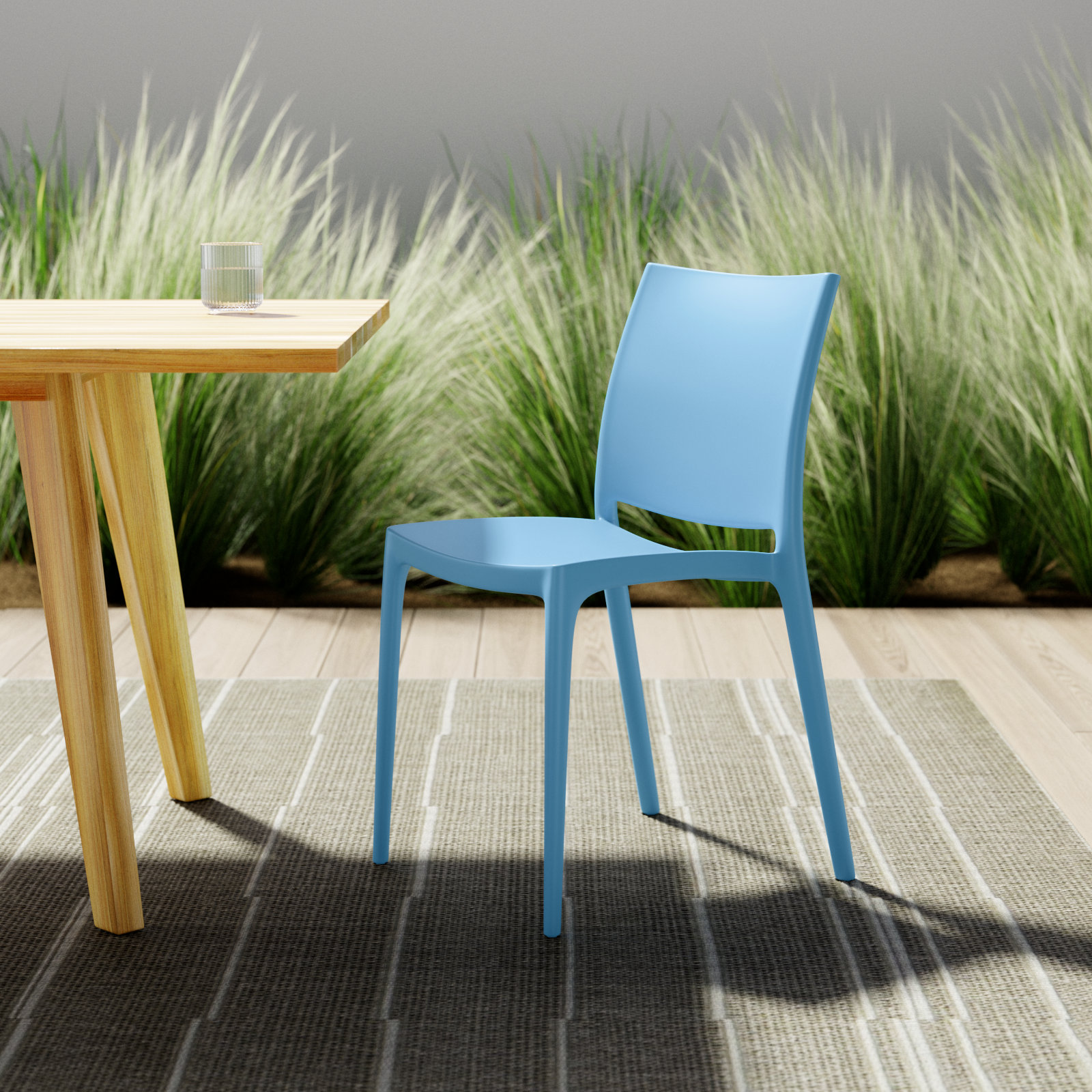 Burt Stackable Patio Side Chair, Light Blue