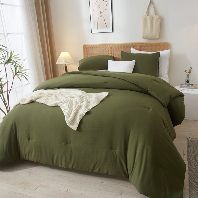  Ensemble d'édredon en microfibre toutes saisons 3 pièces 90g, Édredon pour très grand lit + 2 très grandes ta, Vert d’armée