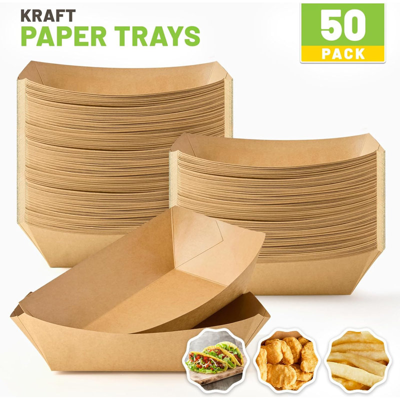 Paquet de 50 plateaux à nourriture en papier kraft de 5 lb
