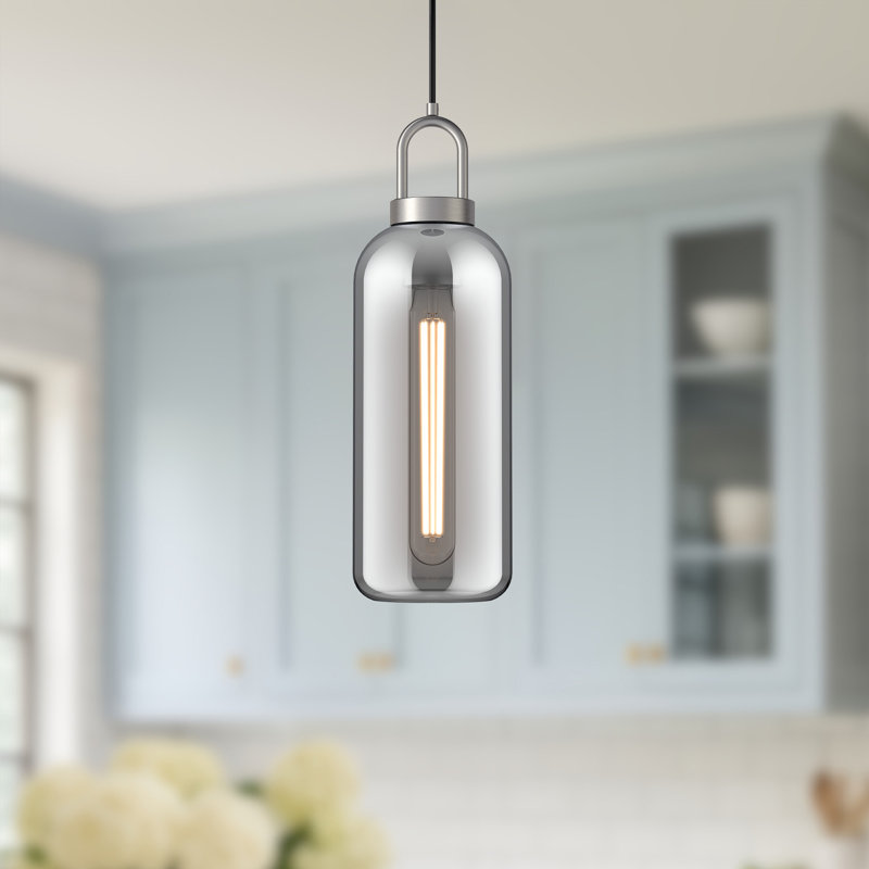Luminaire suspendu cylindrique Minneapolis, Nickel brossé, Fumée, H 14,88 po x l 5,13 po x P 5,13 po