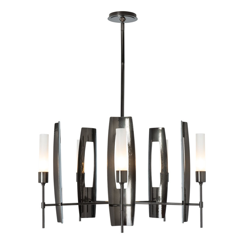 Passage 5 - Light Wagon Wheel Chandelier, Ink, Frosted Glass