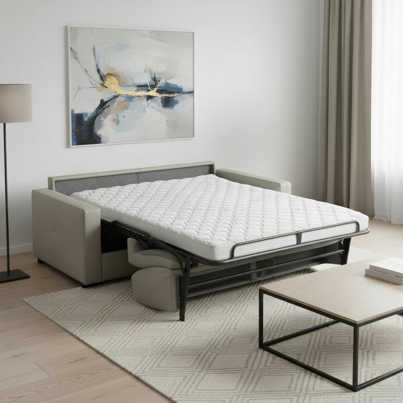 Isabelle 81" Genuine Italian Top Grain Leather Queen Sleeper Sofa Bed with Memory Foam Mattress