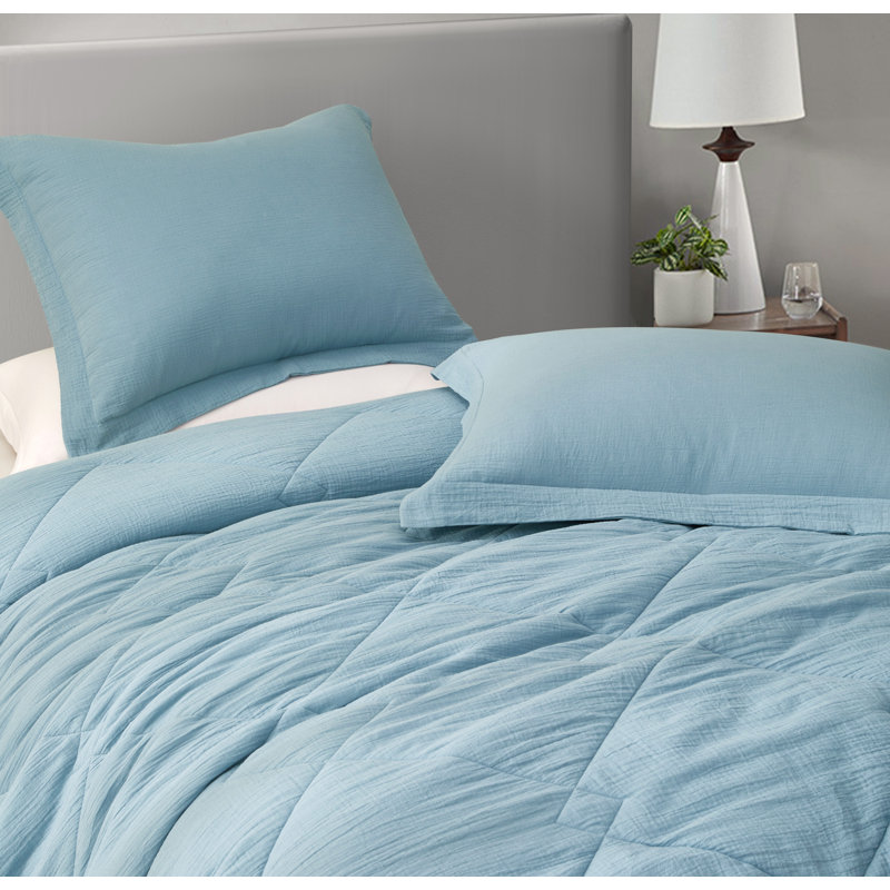 Skye Cotton Gauze Thin Comforter Set, King Comforter + 2 King Shams, Lake Blue