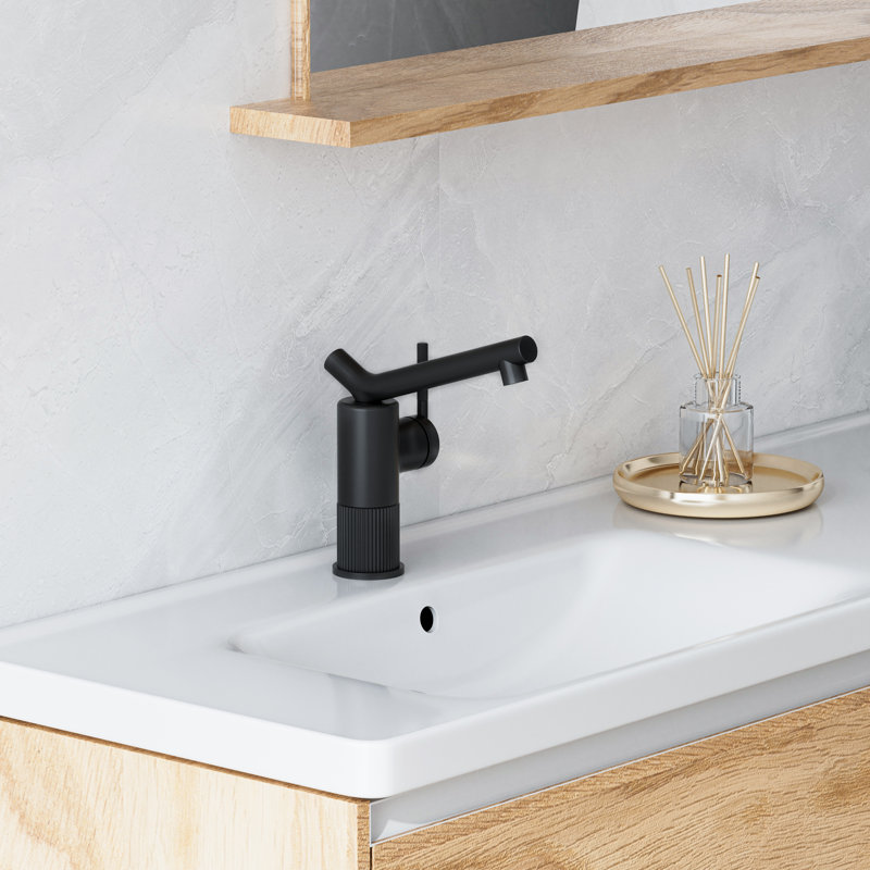 8"H Solid Brass Creative Single Handle Single Hole Bathroom Sink Faucet, Matte Black