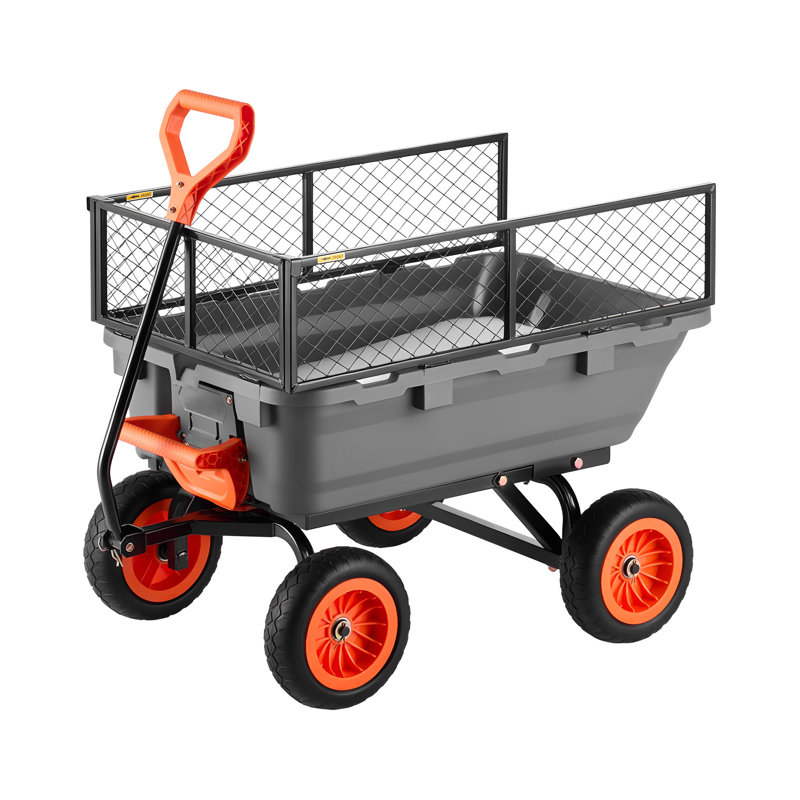 Chariot de jardinage, chariot de déversement en poly 800 lb, chariot de jardinage avec clôture de rangement, mécanisme de vidange rapide à 90 °, roues pivotantes à 180 °, poignée rotative à 90 °, chariot de jardin pour plantes, terre, cultures